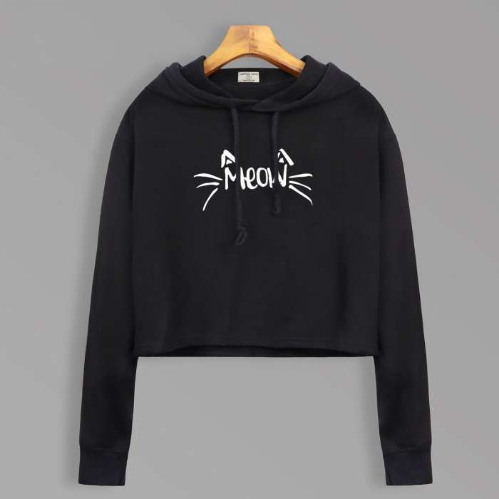 Har Maal Meow Crop Hoodie for women