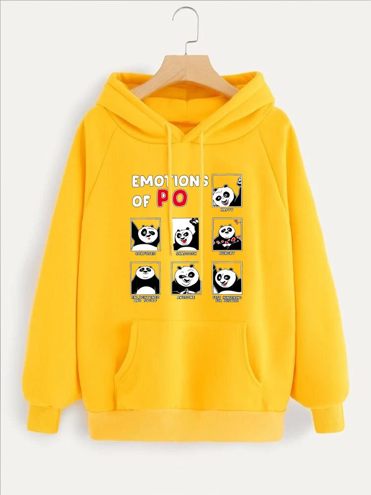 Emotions Of Panda Printed Fleece Full Sleeves Pull Over Hoodie For Women