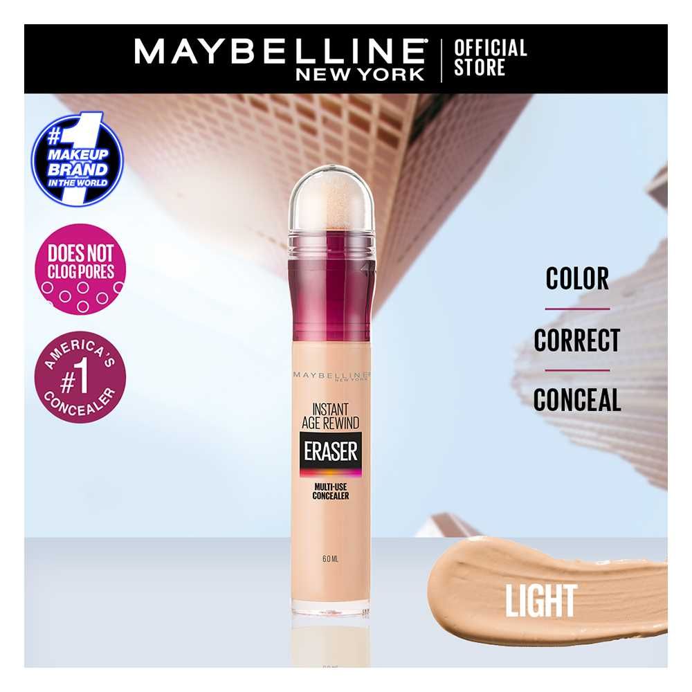 Maybelline New York Instant Eraser 12HR Multi-use 2-in-1 Concealer & Treatment, Full Coverage - 120 Light - Front View