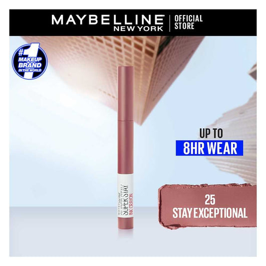 Maybelline New York Super Stay Ink Crayon Matte Longwear Lipstick, 8hrs long wear Matte Lipstick - 25 Stay Exceptional - Front View