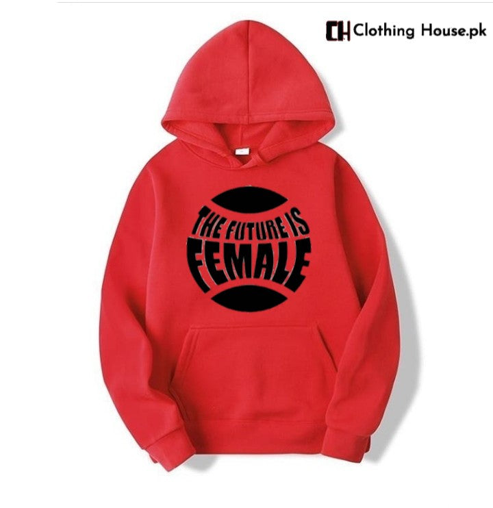 Red The Future is Female Fleece Full Sleeves Pull Over Hoodie For Women