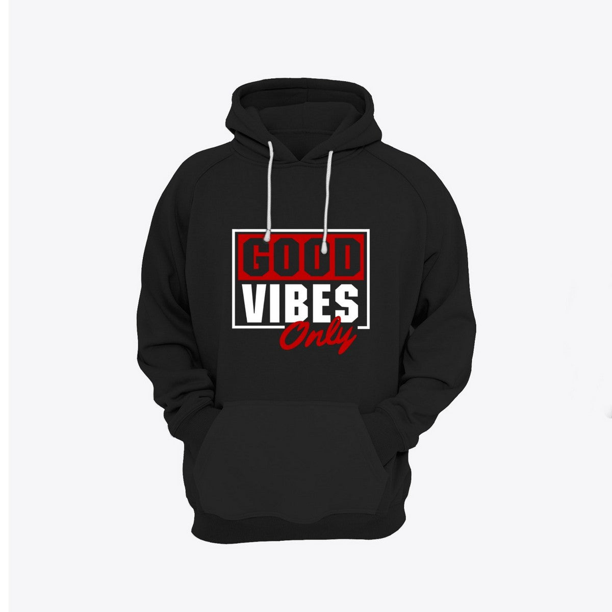 Good Vibes Printed Fleece Full Sleeves Pull Over Hoodie