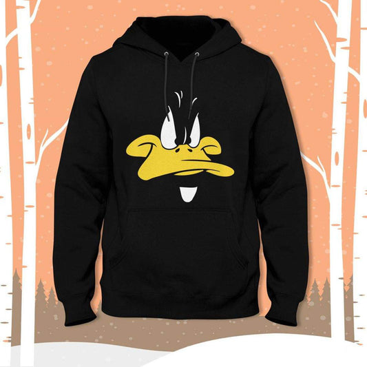 Black Donald Duck Fleece Full Sleeves Pull Over Hoodie For Women