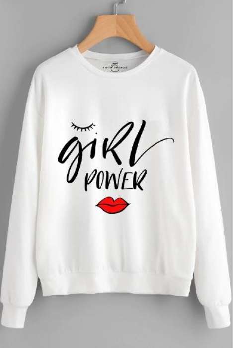 Power Lips Printed Sweatshirt White - AceCart Warm Hooded Sweatshirt in White