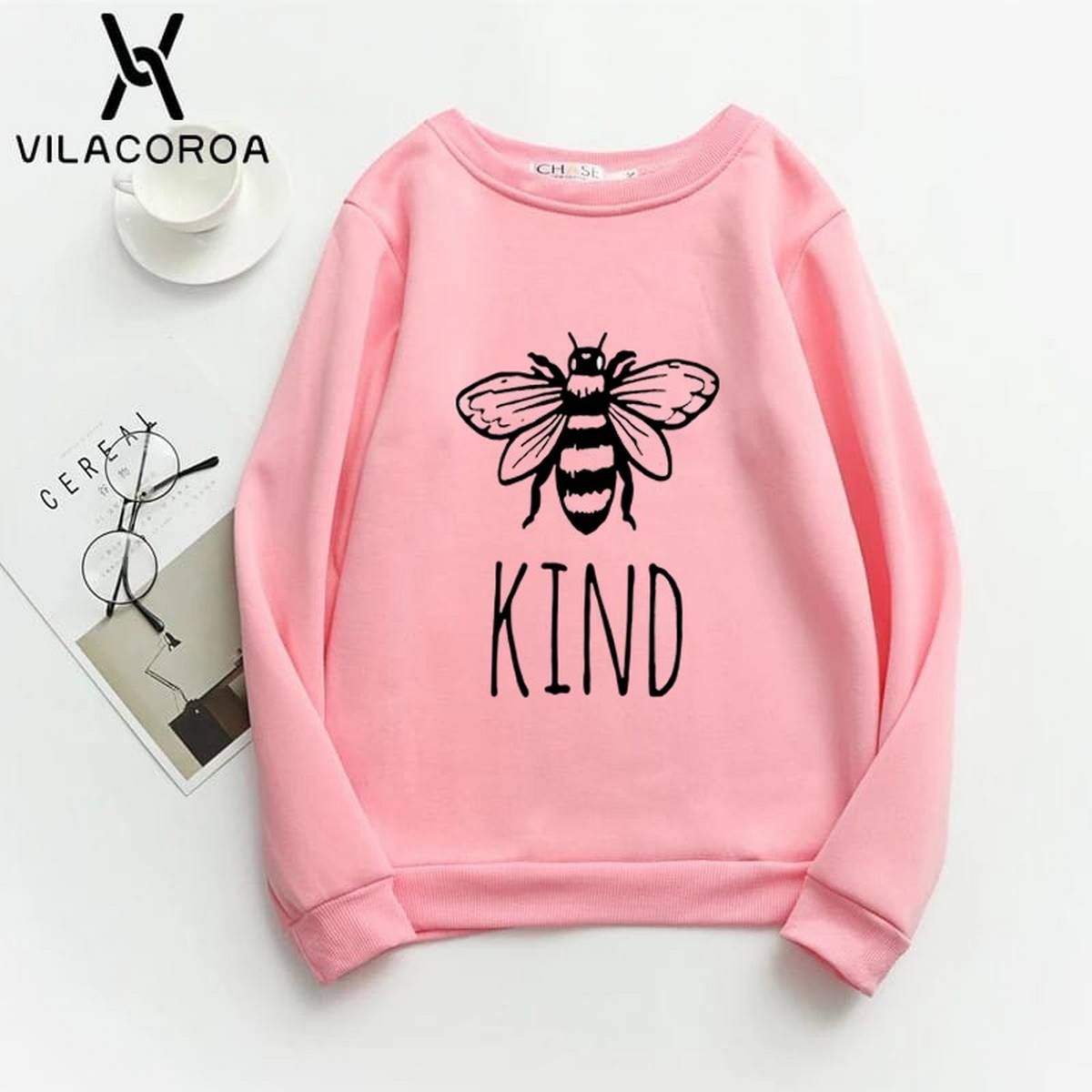 Bee Kind Fleece Full Sleeves Pull Over Sweatshirt For Women