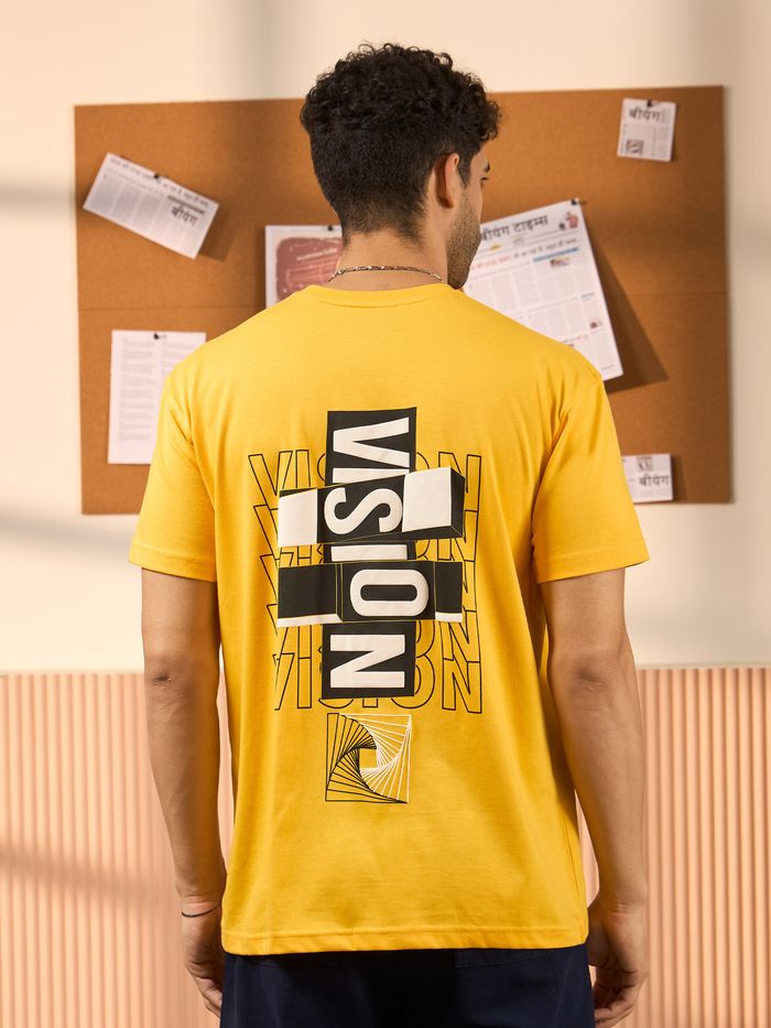 Vision Printed Yellow Oversized T-shirt for Men