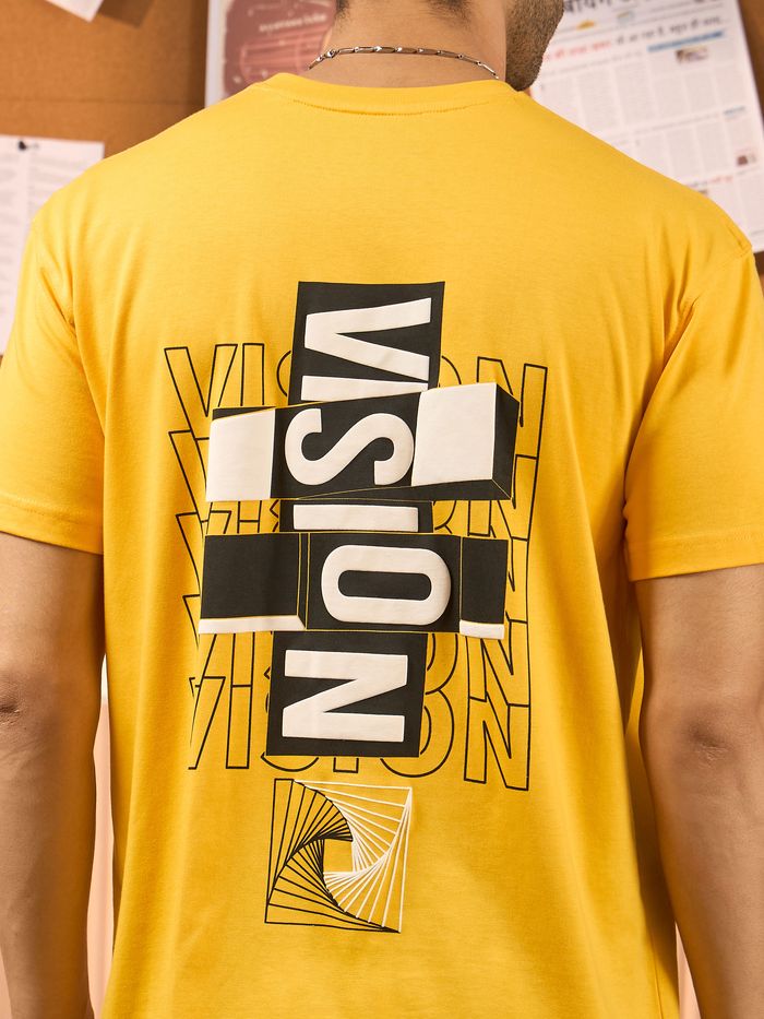 Vision Printed Yellow Oversized T-shirt for Men