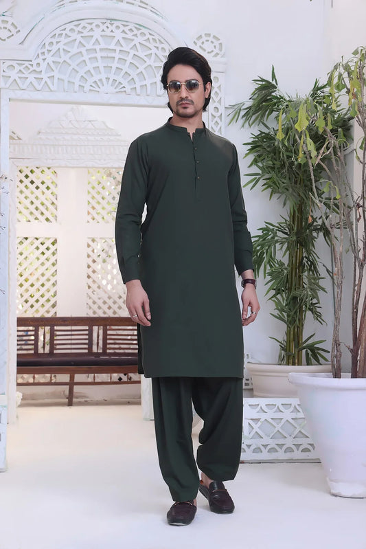 Verdant Charm: Basil Green Shalwar Kameez For Men