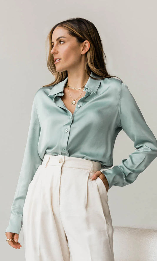 Sage Green Silk Shirt For Women