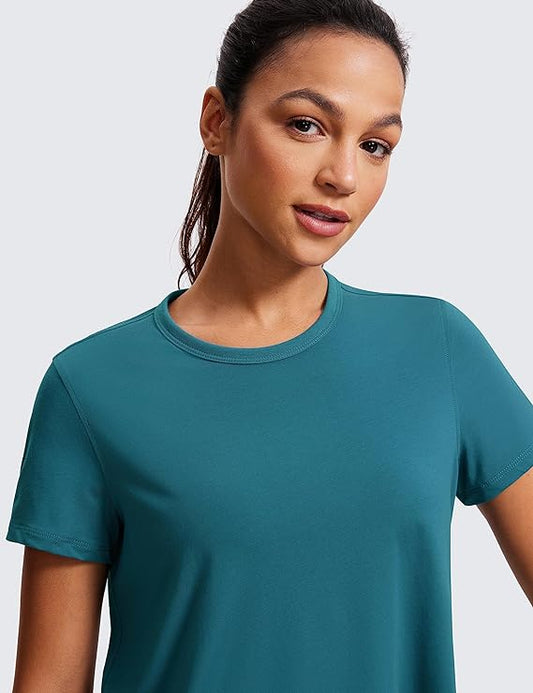 Women's Workout Crop Top T-Shirt Yoga Running Basic Tee Teal