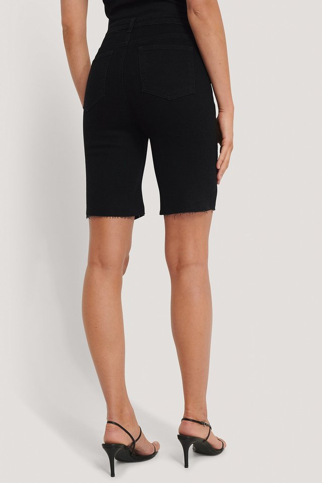 Midi Denim Shorts Black For Womens  - Left Side View - AceCart