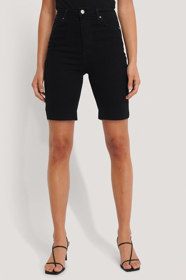 Midi Denim Shorts Black For Womens  - Right Side View - AceCart