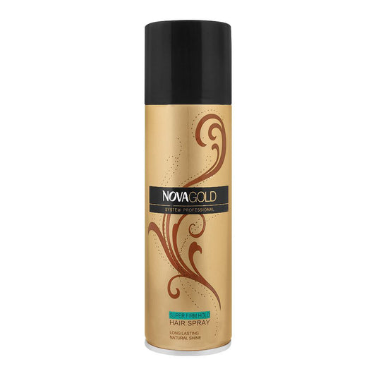 Nova Gold Super Firm Hold Hair Spray, Long Lasting Natural Shine, 200ml - Front View