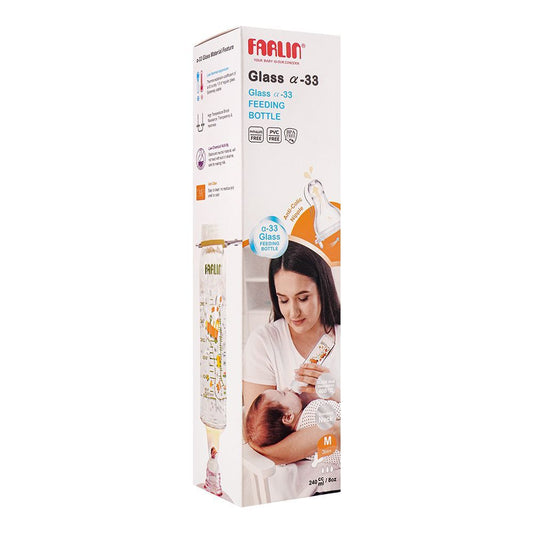 Farlin Anti-Colic Glass A-33 Glass Feeding Bottle, 240ml, TOP-707 - Front View