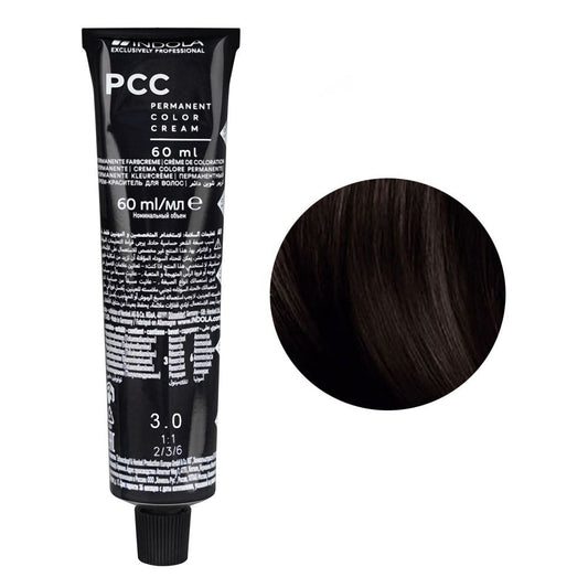 Indola PCC Natural Permanent Hair Color Cream, 60ml, 3.0 Dark Brown -  Front View