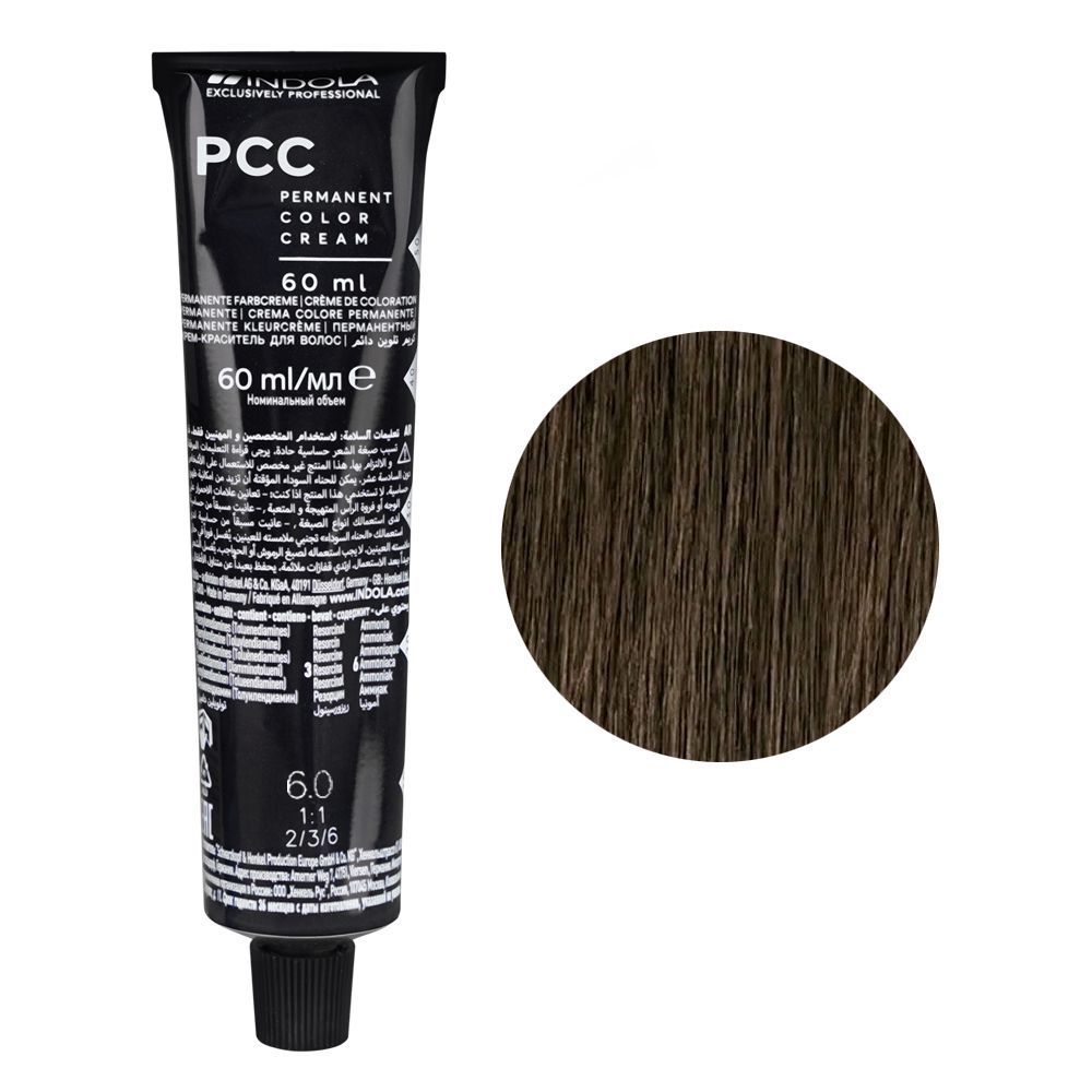 Indola PCC Natural Permanent Hair Color Cream, 60ml, 6.0 Dark Blonde -  Front View