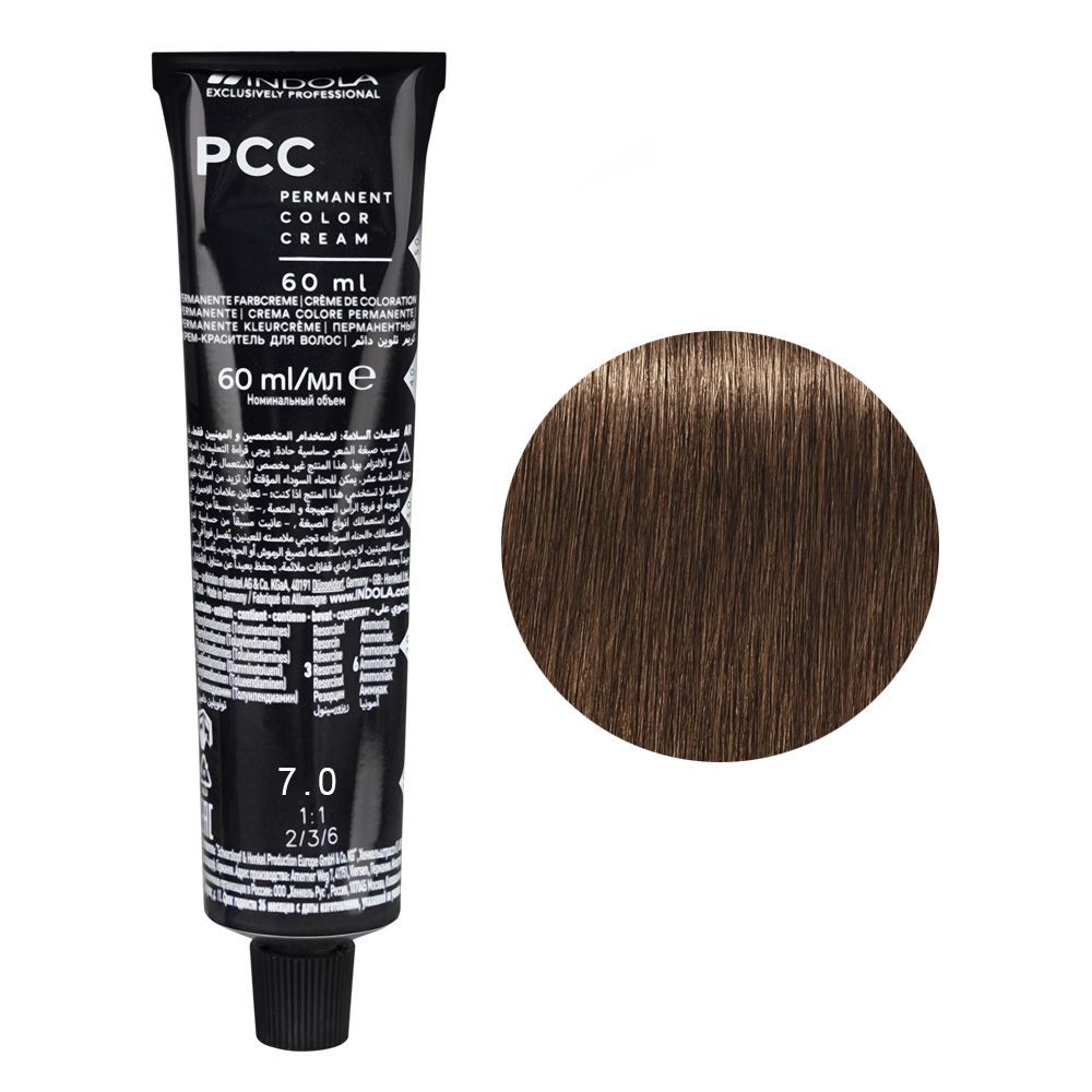 Indola PCC Natural Permanent Hair Color Cream, 60ml, 7.0 Medium Blonde -  Front View