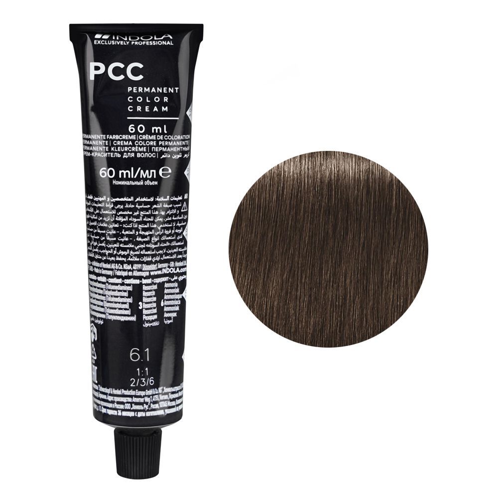 Indola PCC Cool & Neutral Permanent Hair Color Cream, 60ml, 6.1 Dark Blonde Ash -  Front View