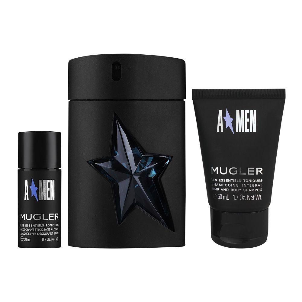 A Star Men Thierry Mugler Gift Set, Eau de Toilette 100ml + Hair & Body Shampoo 50ml + Deodorant Stick 20ml - Front View