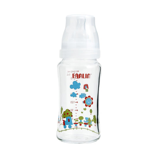 Farlin Mom Fit Anti-Colic Design Wide Neck Glass Feeding Bottle, 240ml, ABB-4B001-24 - Front View