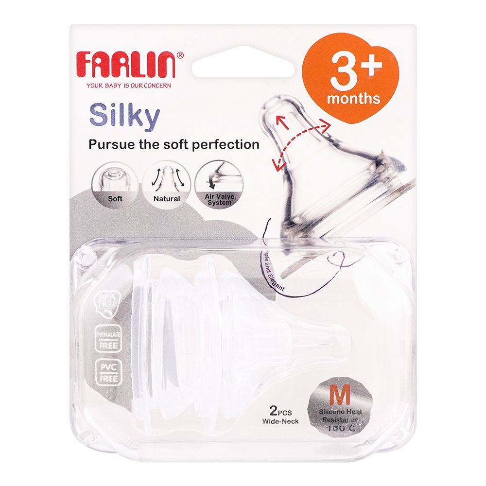 Farlin Silky Wide Neck Nipple, 3 Months+, 2-Pack, AC-22004-M - Front View