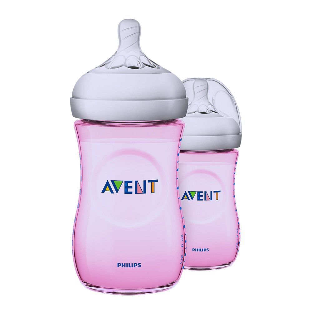 Avent Natural Feeding Bottle 1m+ 2-Pack 260ml (Pink) - SCF694/23 - Front View