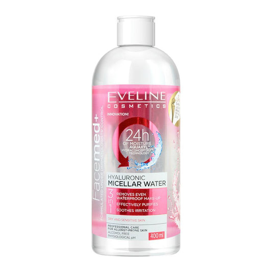 Eveline Facemed+ 3-In-1 Hyaluronic Micellar Water, Alcohol Free, 400ml - Front View