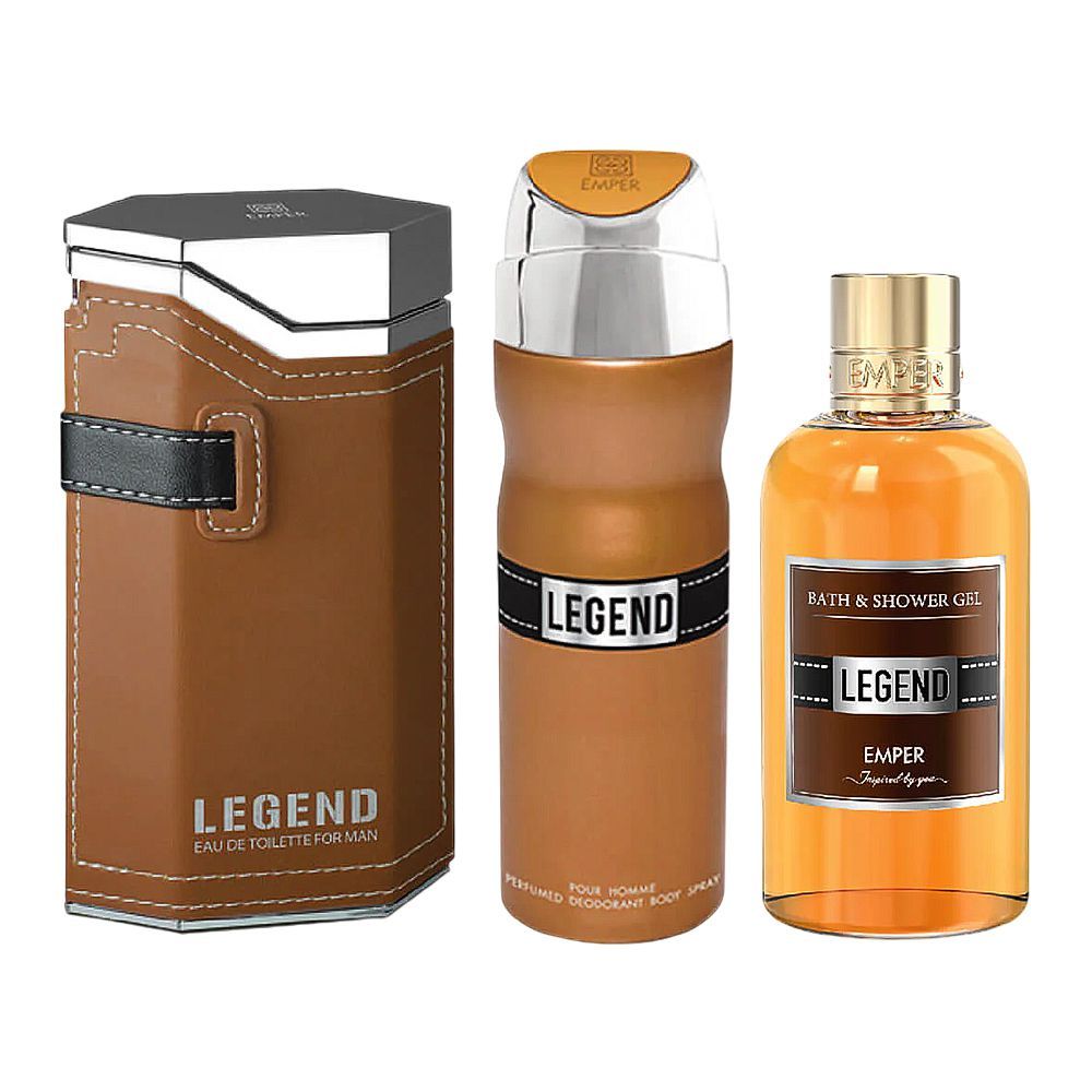 Legend Pour Homme Emper Perfume Set, Eau de Toilette 100ml+Body Spray 200ml+Bath & Shower Gel 250ml - Front View