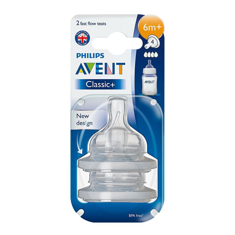 Avent Classic Silicone Teat 2-Pack 6m+ 4-Hole Flow - SCF634/27 - Front View