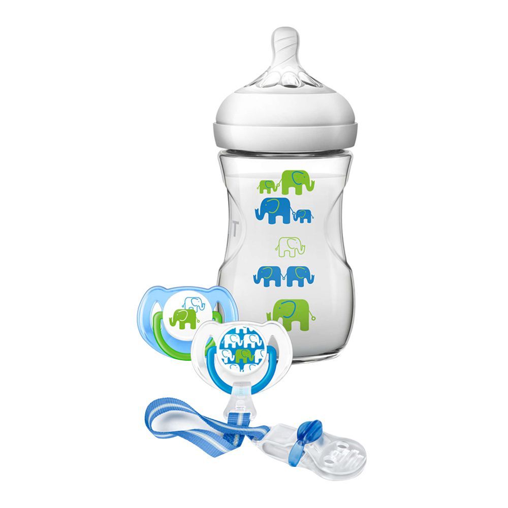 Avent Natural Elephant Design Gift Feeding Set, 260ml/9oz, 1m+, Green, SCD627/13 - Front View