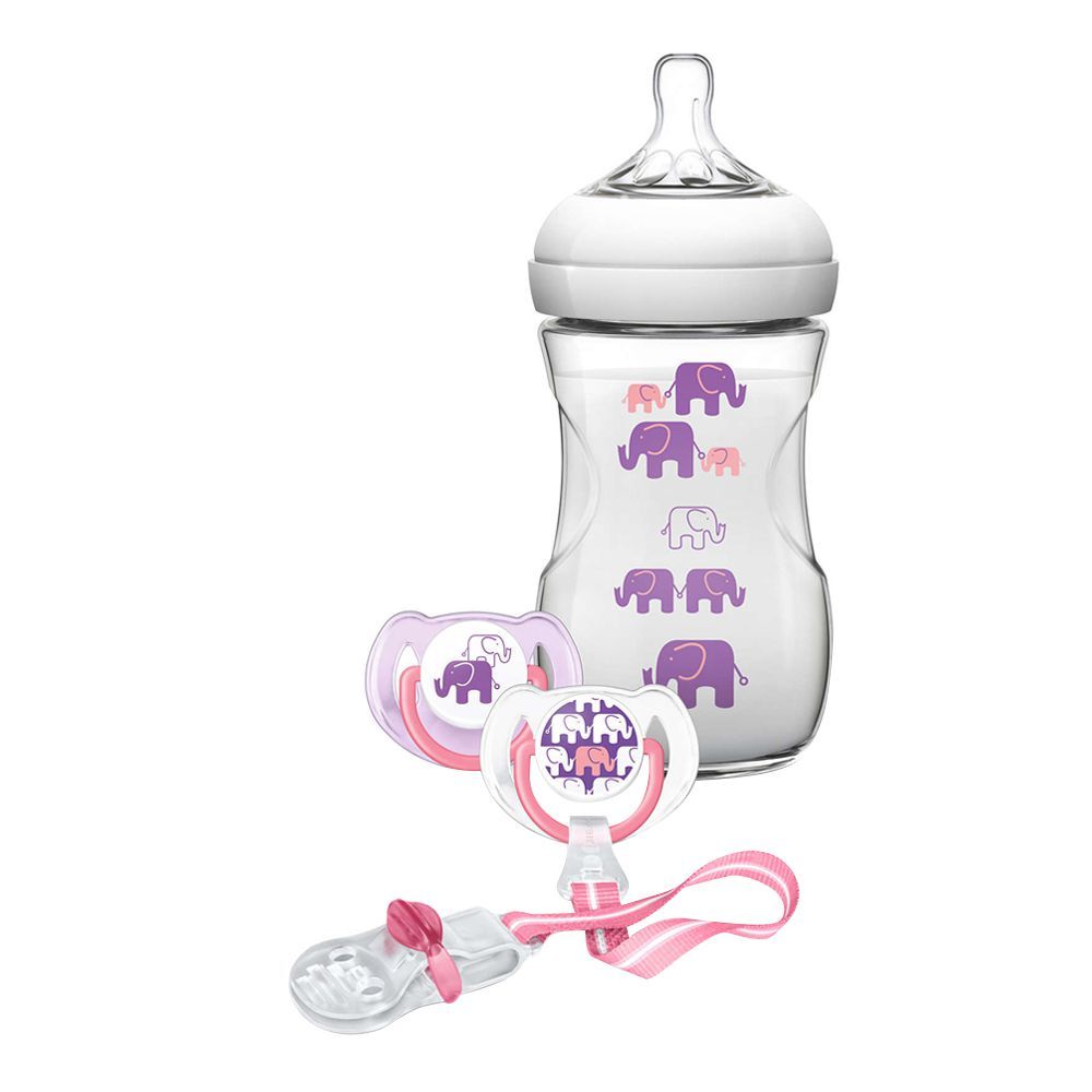 Avent Natural Elephant Design Feeding Gift Set, 1m+, Pink, SCD628/13 - Front View