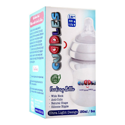 Cuddles Anti-Colic Ultra Light Design Wide Neck Feeding Bottle, 1m+, Mini Flow, 150ml - Front View