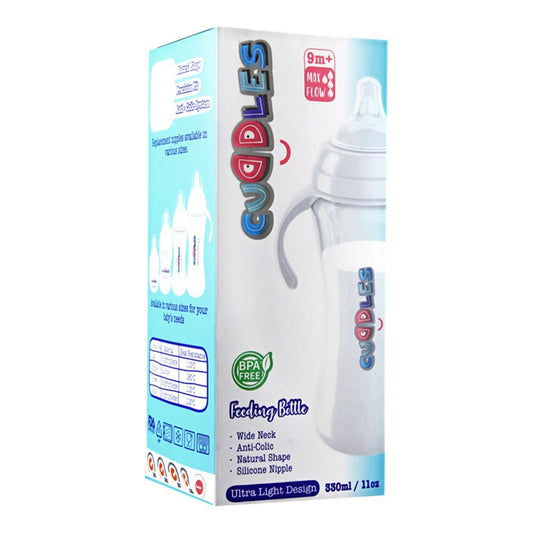 Cuddles Anti-Colic Ultra Light Design Wide Neck Feeding Bottle, 9m+, Max Flow, 330ml - Front View