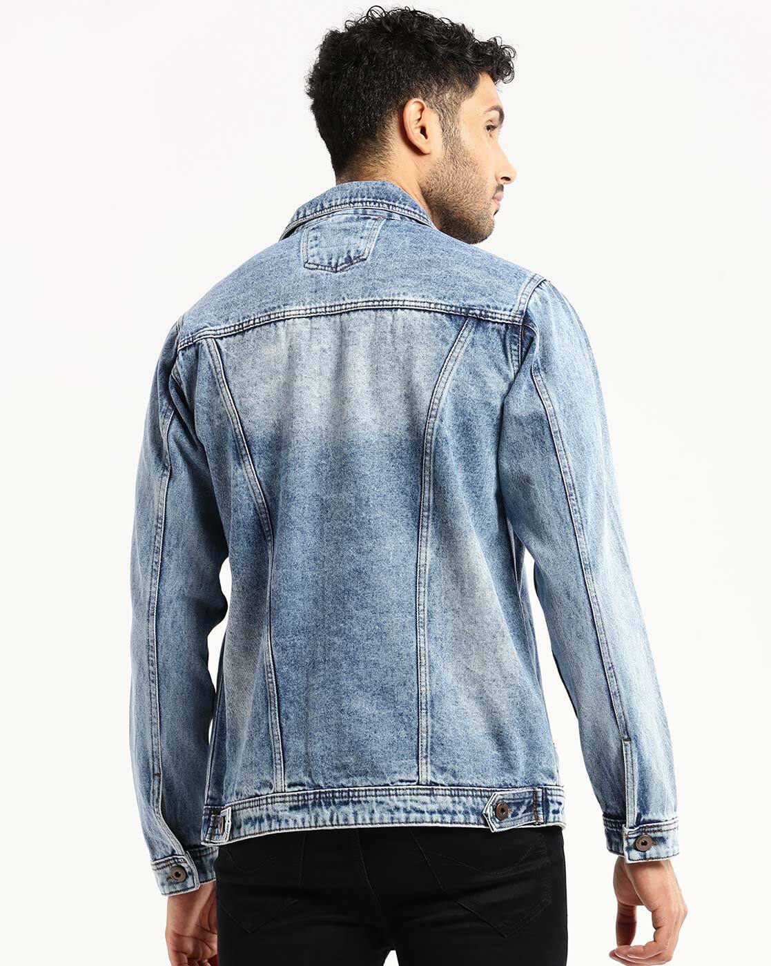 Men's Light Wash Denim Jacket Premium Quality Back View - Ace Cart