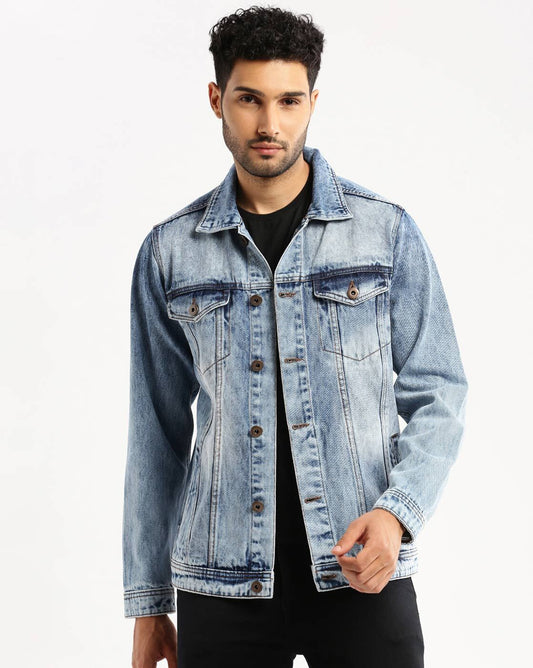 Men's Light Wash Denim Jacket Premium Quality - Ace Cart