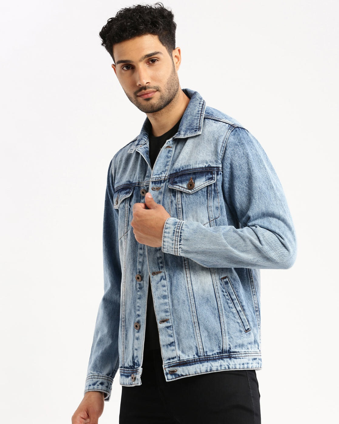 Men's Light Wash Denim Jacket Premium Quality Side View- Ace Cart