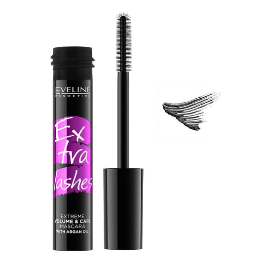 Eveline Extra Lashes Extreme Volume & Care Mascara, With Argan Oil, Black - Front View