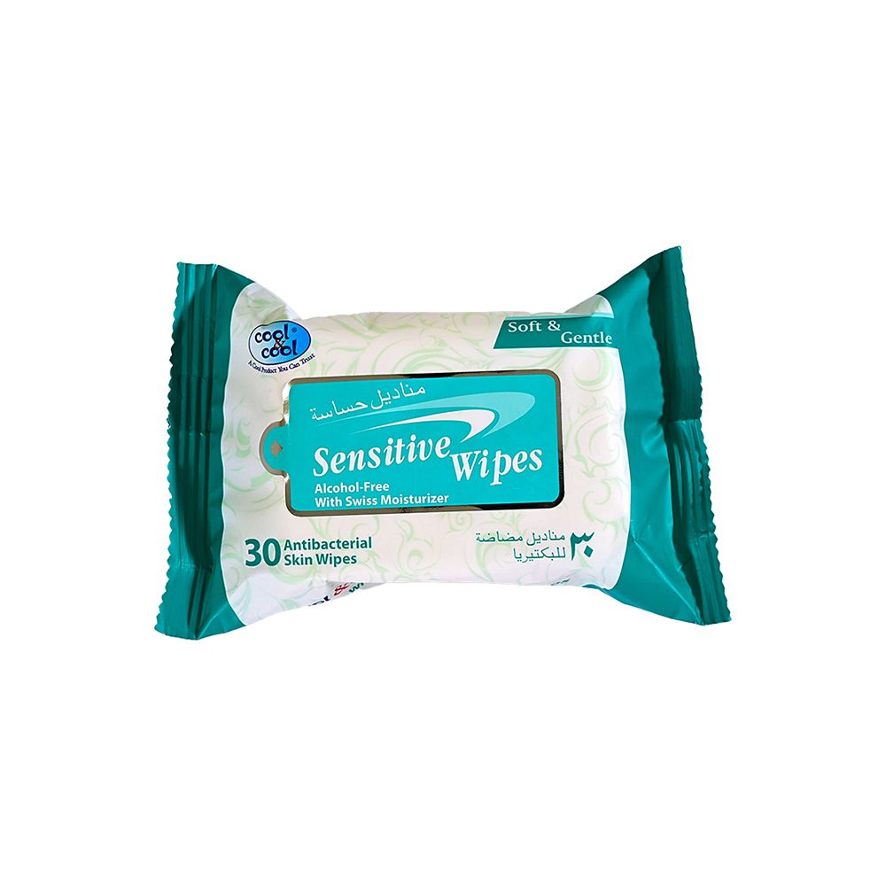 Cool & Cool Sensitive Anti-bacterial Skin Wipes, Alchol-Free, 30-Pack - Front View