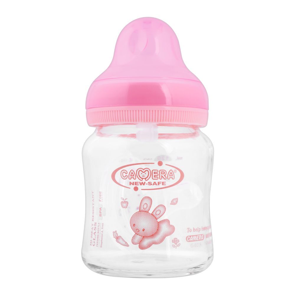 Camera Hi-Heat Resistant Glass Feeding Bottle, Wide Neck, 120ml, 22014 - Front View