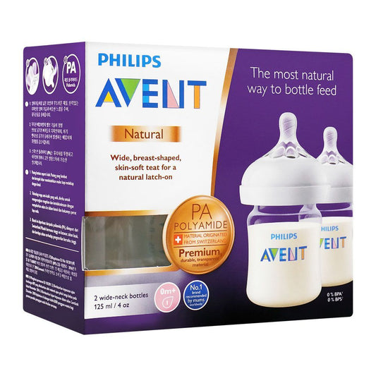 Avent Natural Wide Neck Feeding Bottles, 2-Pack, 0m+, 125ml SCF-472/27 - Front View