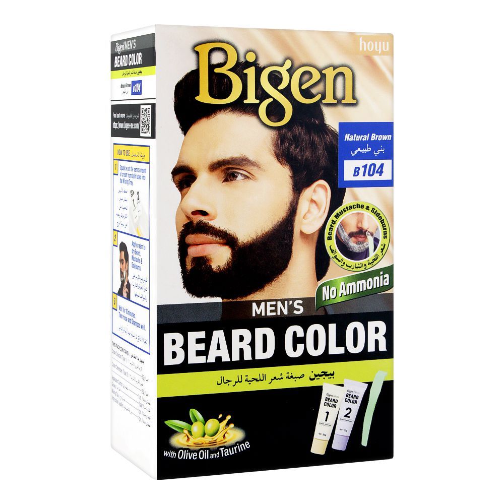 Bigen Men's Beard Colour, Natural Brown B104 -  Front View