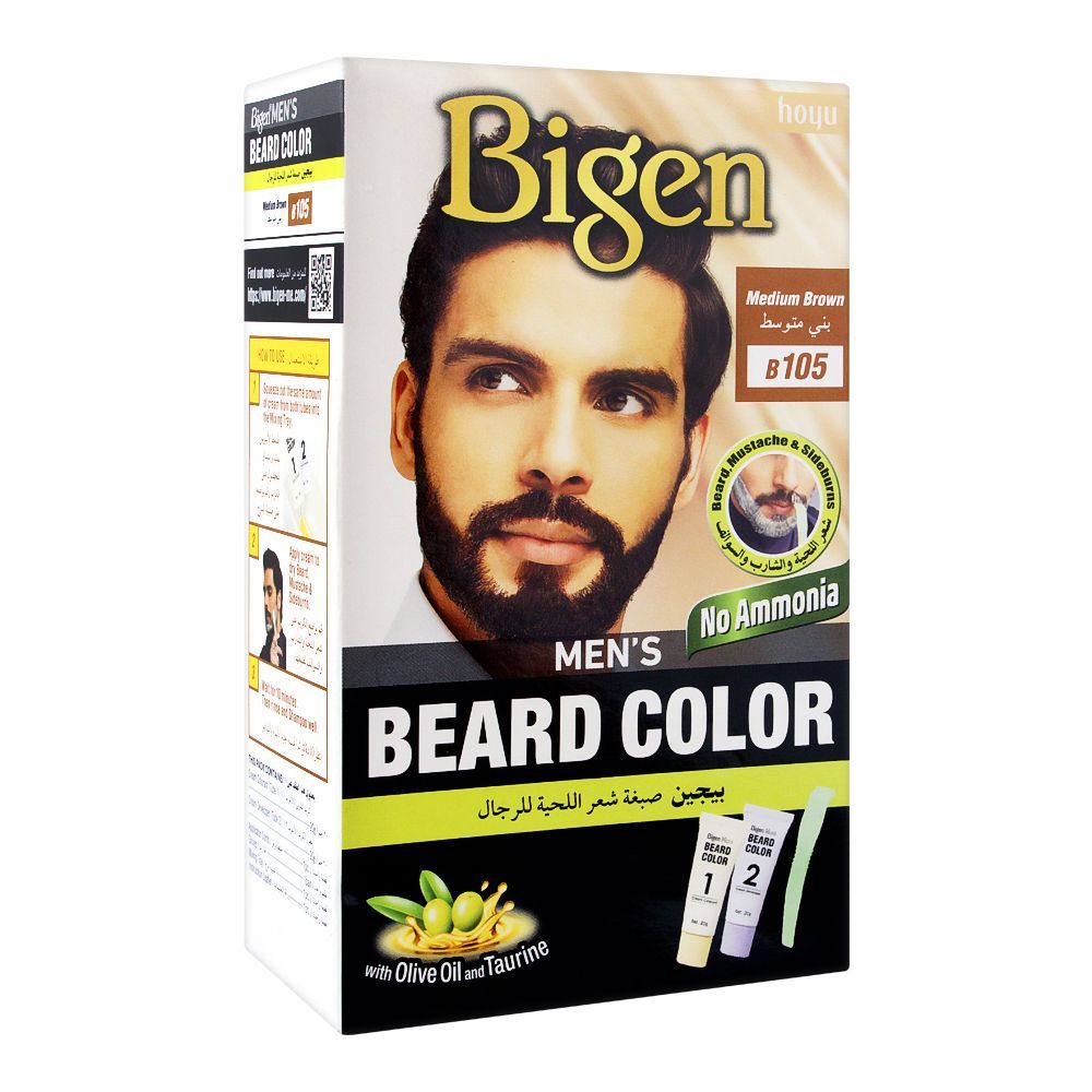 Bigen Men's Beard Colour, Medium Brown B105 -  Front View