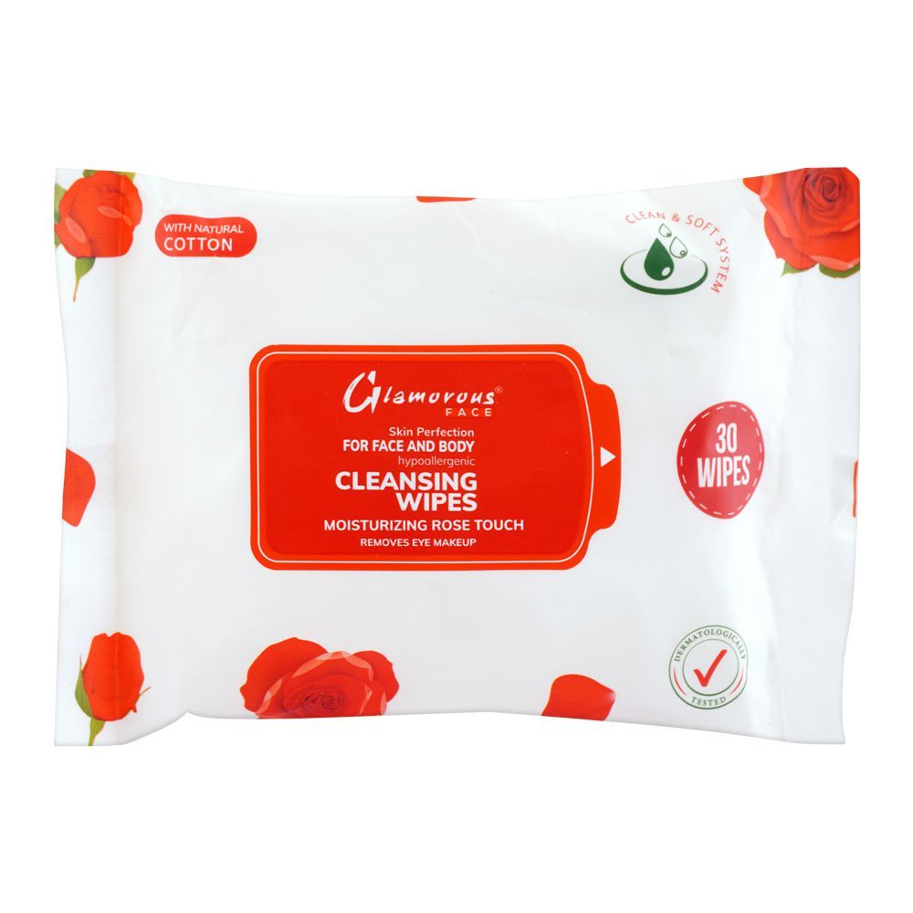 Glamorous Face Rose Touch Face And Body Cleansing Wipes, GF1042, 30-Pack - Front View