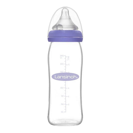 Lansinoh Momma Glass Feeding Bottle With Natural Wave Medium Flow Teat, 240ml, BT77150CT1016 - Front View