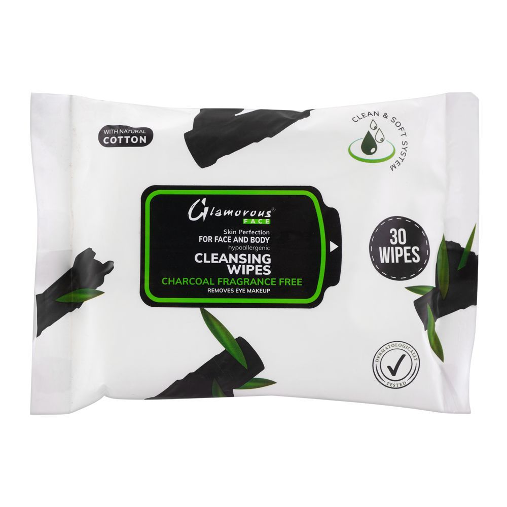 Glamorous Face Charcoal Face And Body Cleansing Wipes, GF1042, 30-Pack - Front View