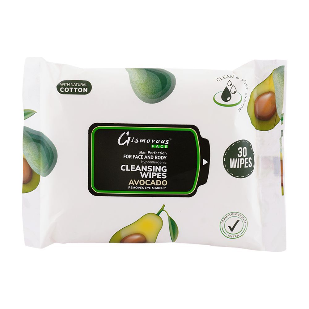 Glamorous Face Avocado Face And Body Cleansing Wipes, GF1042, 30-Pack - Front View