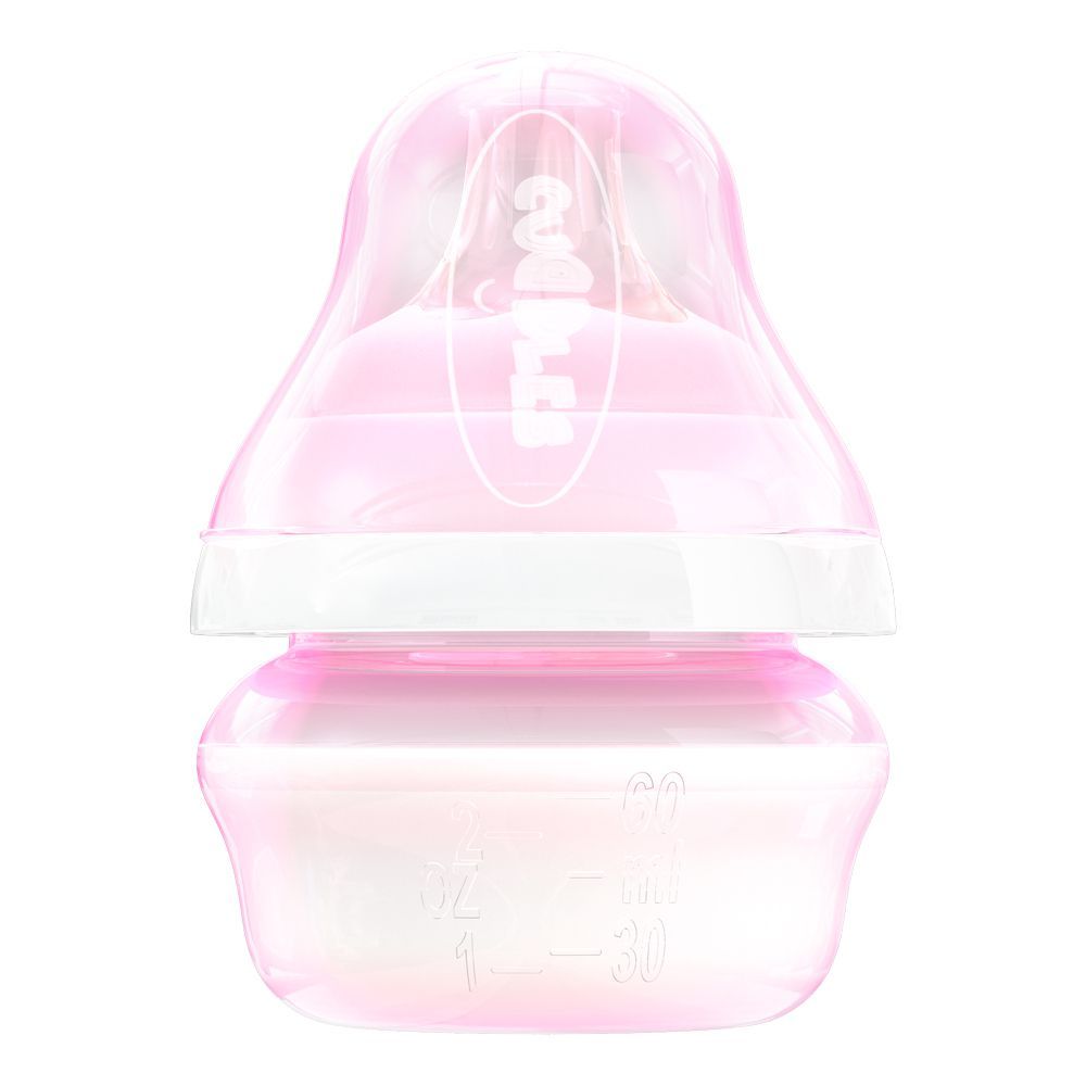 Cuddles Wide Neck Anti-Colic Feeding Bottle, 0m+, Pink, 60ml - Front View