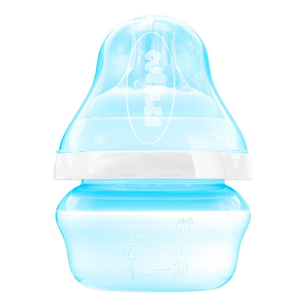 Cuddles Wide Neck Anti-Colic Feeding Bottle, 0m+, Blue, 60ml - Front View