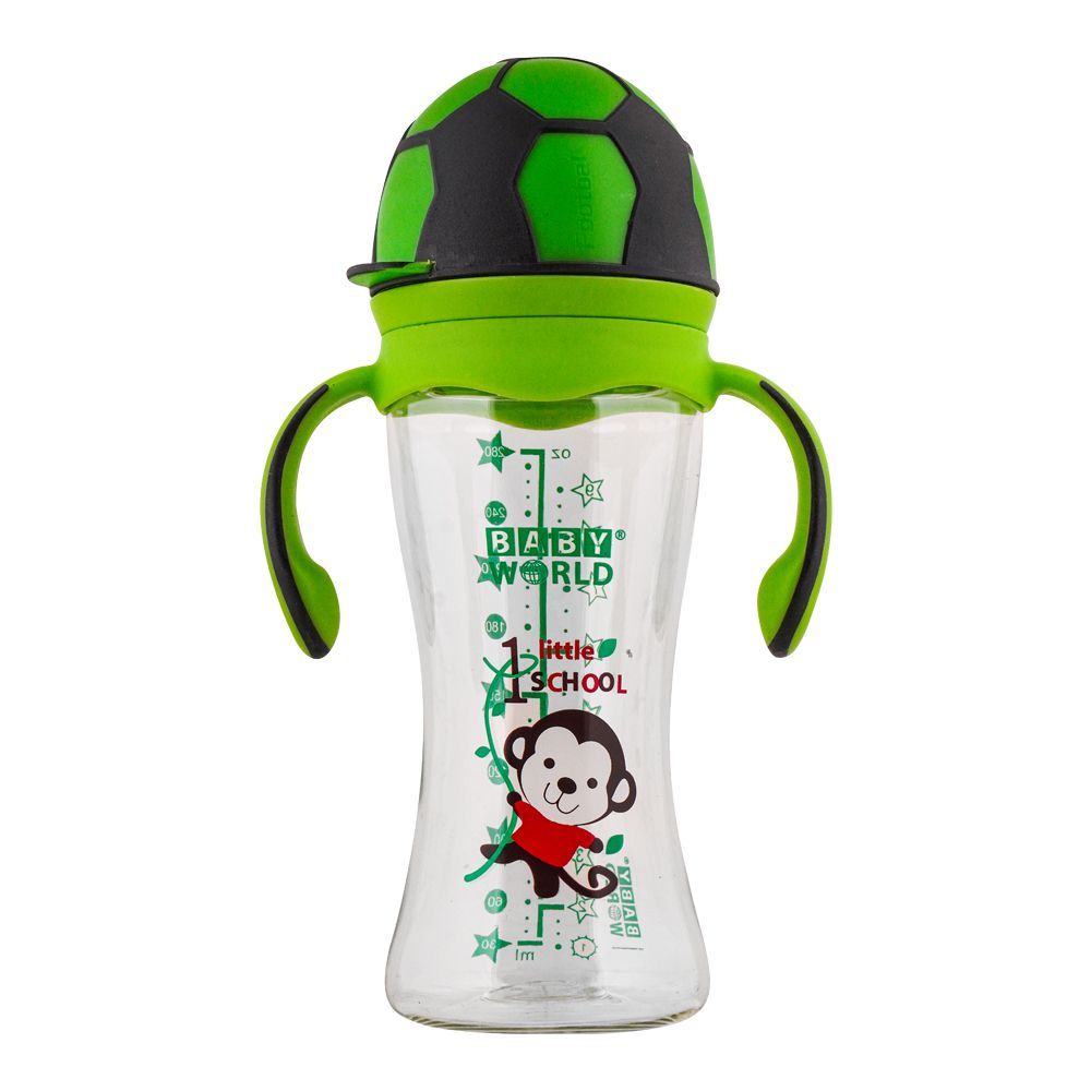 Baby World Contra Colic Wide Neck Feeding Bottle With Handle Green, BW2031 - Front View