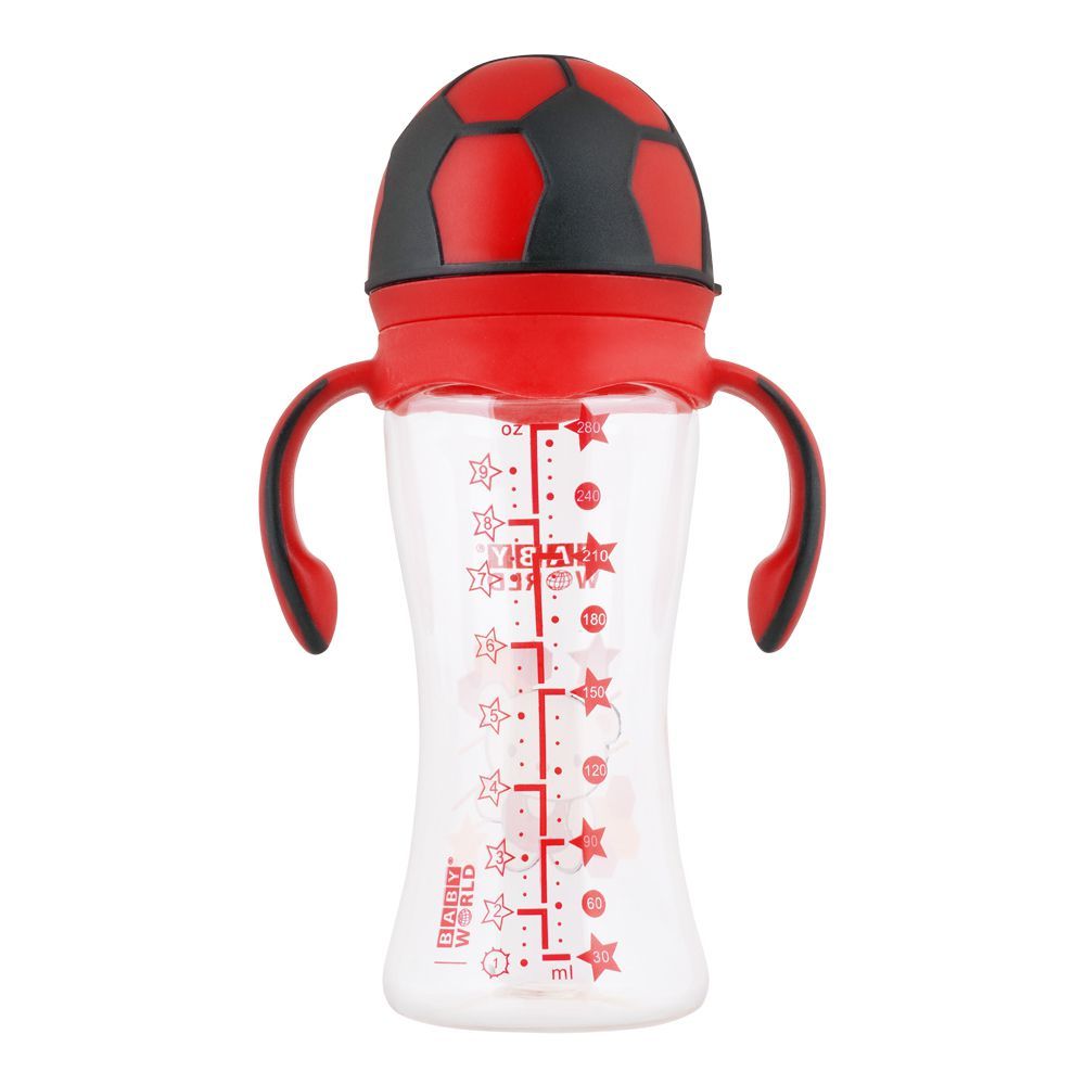 Baby World Contra Colic Wide Neck Feeding Bottle With Handle Red, BW2031 - Front View